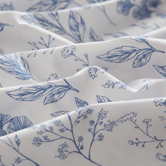 mixinni Small Floral Print Duvet Cover Queen Blue Flower Leaf Duvet Cover Set - Image 4