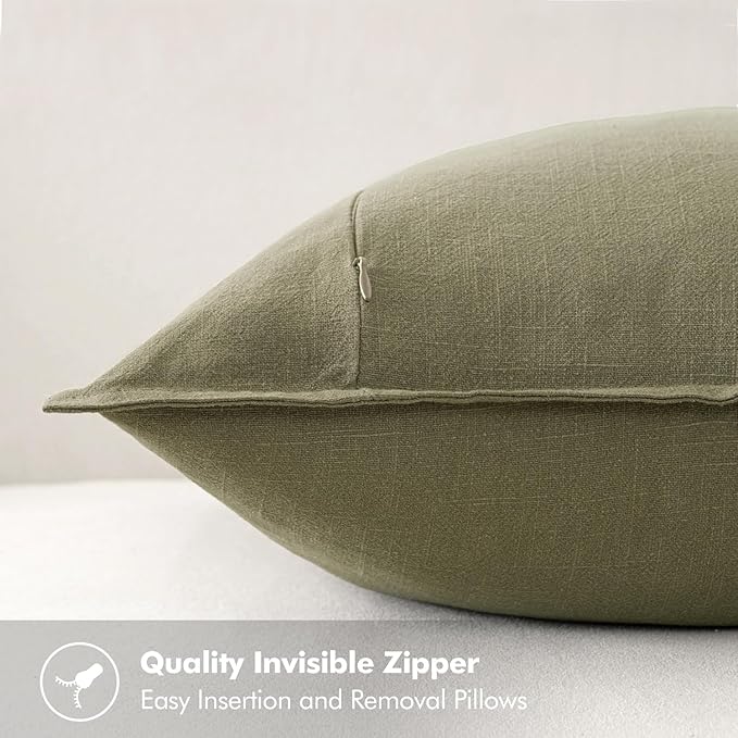 MIULEE Decorative Linen Euro Sham Pillow Covers 26x26 Light Olive Green ​Boho - Image 3