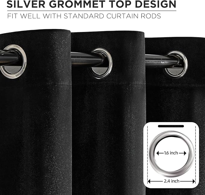 Joydeco Black Velvet Curtains 63 Inches Long, Luxury Grommet Blackout Curtain 2 - Image 2