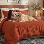 Andency King Size Comforter Set Burnt Orange, 3 Pieces Boho Terracotta Soft - Image 9