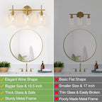 MOKATNG 3-Light Bathroom Light Fixtures, 19.5 Inch Brushed Gold Vanity Lights - Image 2
