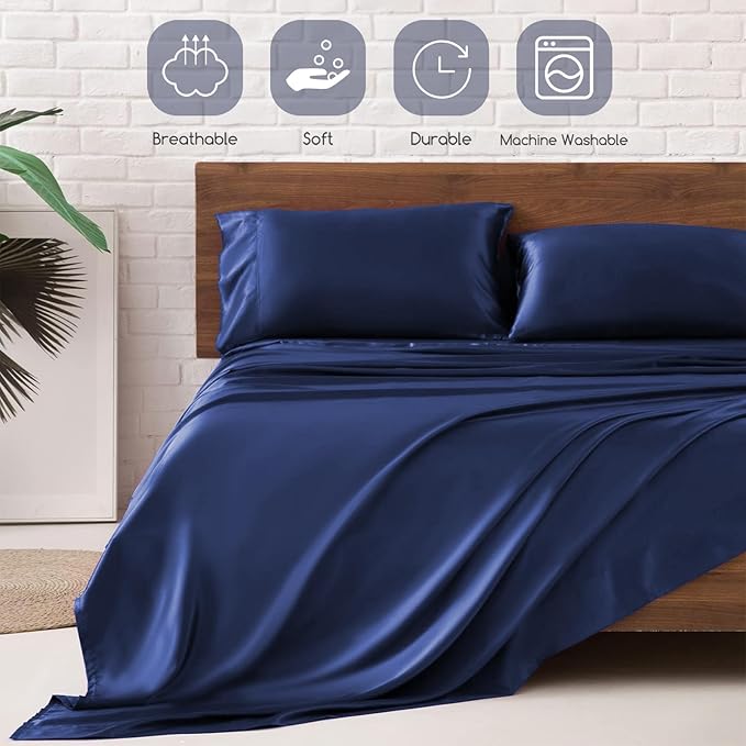 MR&HM Satin Bed Sheets, Twin XL Size Sheets Set - Image 5