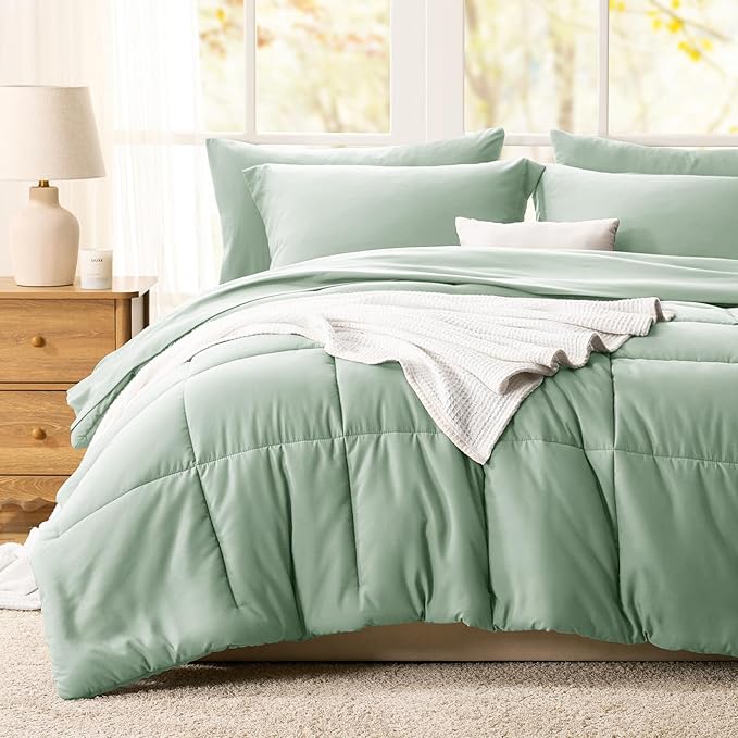 CozyLux King Size Comforter Set Sage Green - Image 8