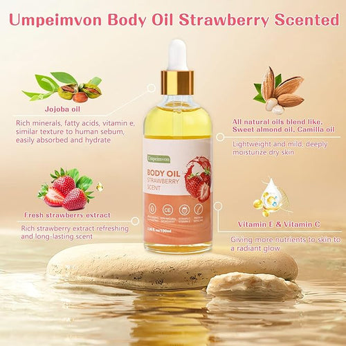2 Pack 3.38 fl.oz Strawberry Body Oil after Shower, Vitamin C & E Gua Sha Body - Image 2