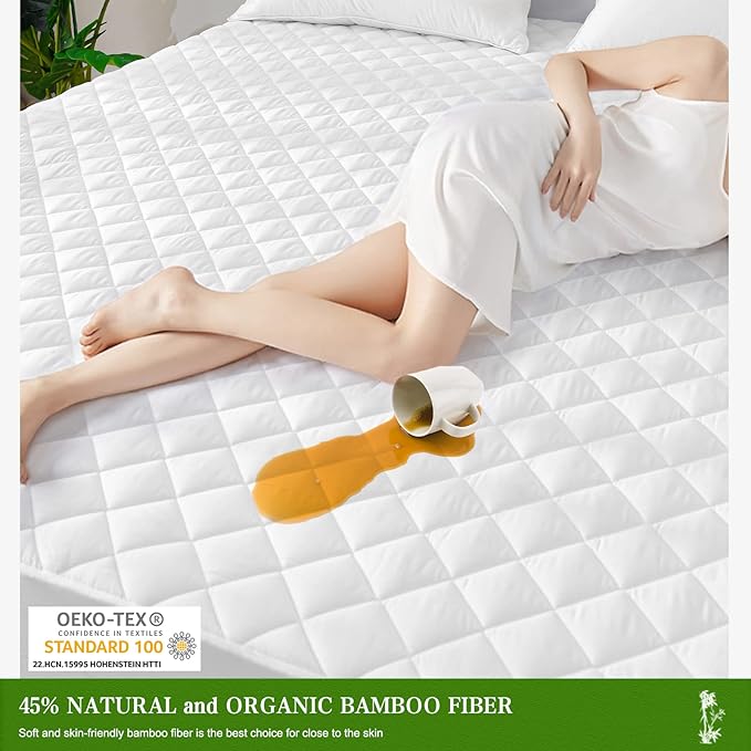 UNILIBRA Twin XL Mattress Pad Waterproof Rayon Made from Bamboo, Fitted Deep - Image 4