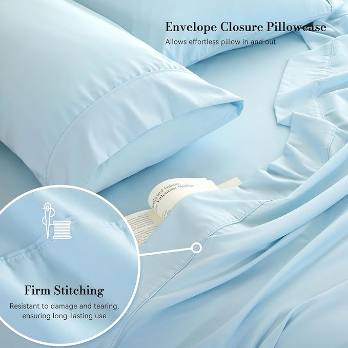 Queen Sheet Set 4 Pieces 16'' Deep Pocket Fitted Sheets Soft Breathable - Image 4