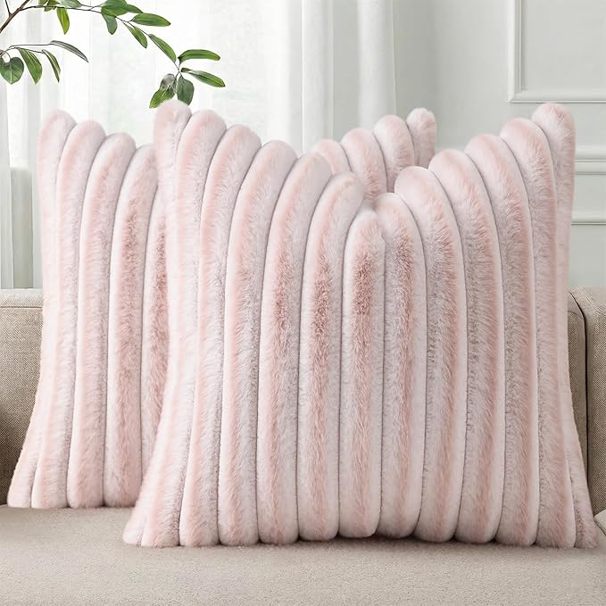Pallene Faux Fur Plush Throw Pillow Covers 18x18 Set of 2, Luxury Soft Fluffy by PALLENE