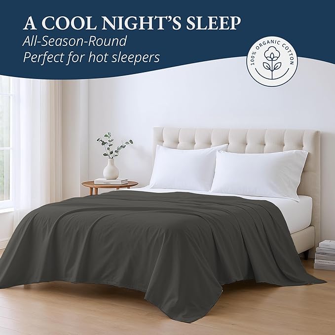 Lane Linen 100% Organic Cotton Twin Size Flat Sheet Only - Image 4