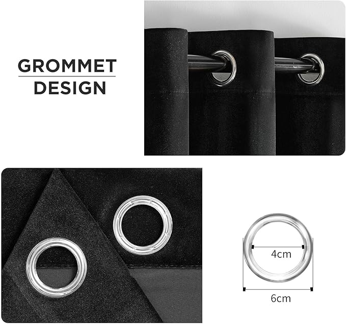 Joydeco Black Velvet Curtains 63 Inches Long, Luxury Grommet Blackout Curtain 2 - Image 3