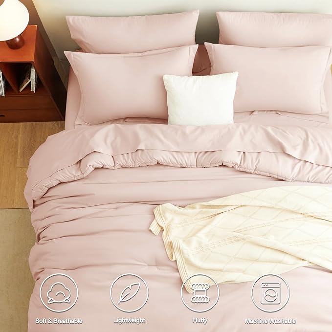 CozyLux Twin XL Comforter Set Blush Pink, 5 Pieces Bed in a Bag Twin Extra Long - Image 2