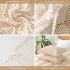 Gingham Duvet Cover King Size, 3 Pieces Soft Breathable Microfiber Plaid - Image 2