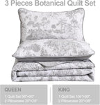 WONGS BEDDING Grey Quilt Set Full Size, 3 Pieces Botanical Bedspreads Set - Image 4