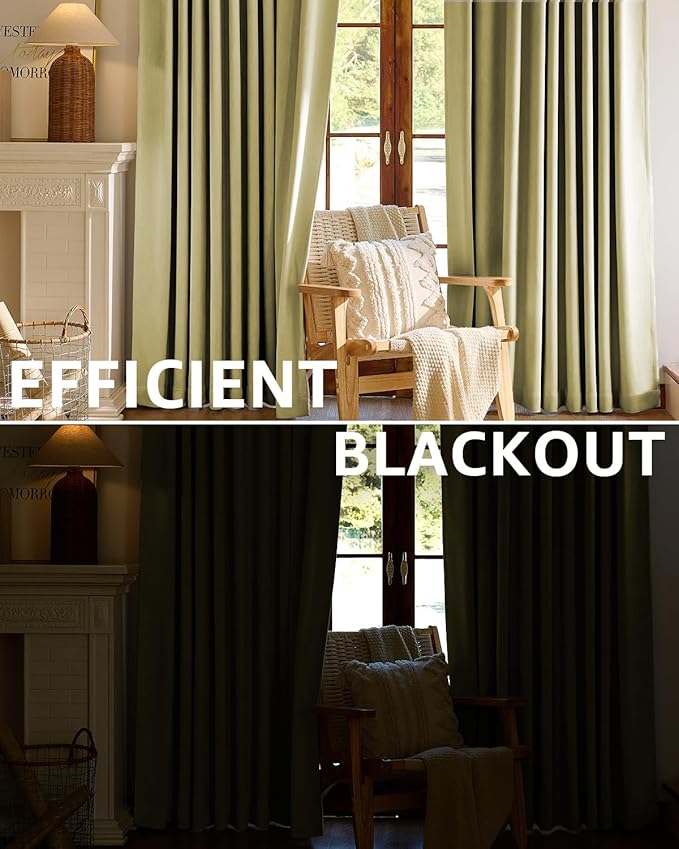 jinchan Chenille Blackout Curtains 96 Inches Long 2 Panels Sage Green Thermal - Image 3