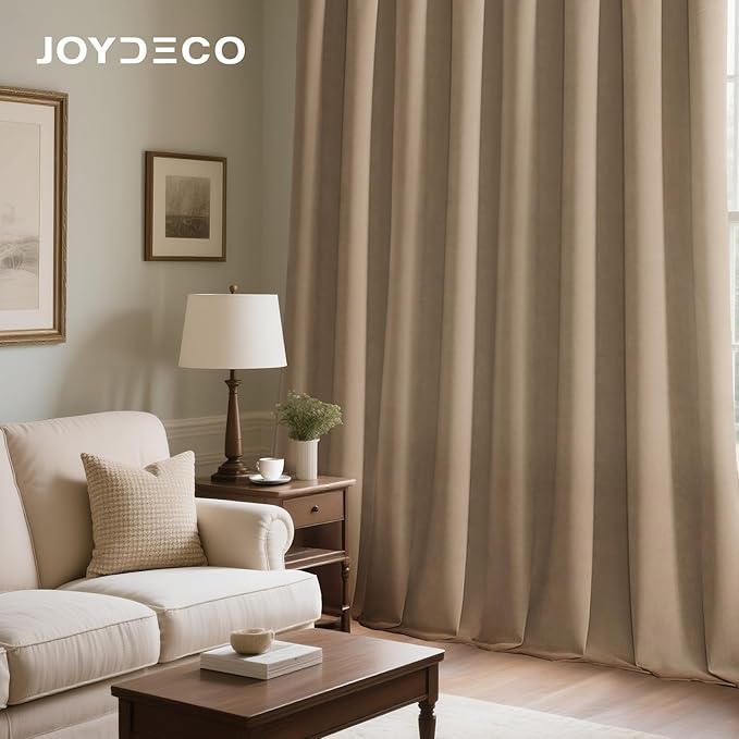 Joydeco Toffee Brown Velvet Curtains 108 Inches 2 Panels, Luxury Thermal - Image 4