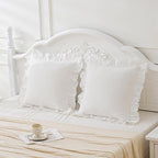 Vintage Off White Ruffle Euro Shams Shabby Farmhouse Pillow Cover 100% Washed - Image 3