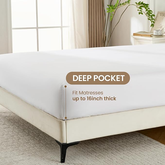 ROSE&RISY White Queen Sheet Set, 4 Pieces Soft Bedding Queen Sheet Set - Image 4