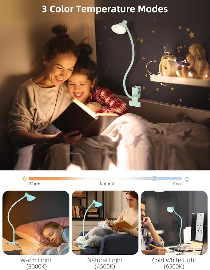 Clip on Light USB Reading Light, Eye Care Dimmable Reading Lamp Flexible - Image 2