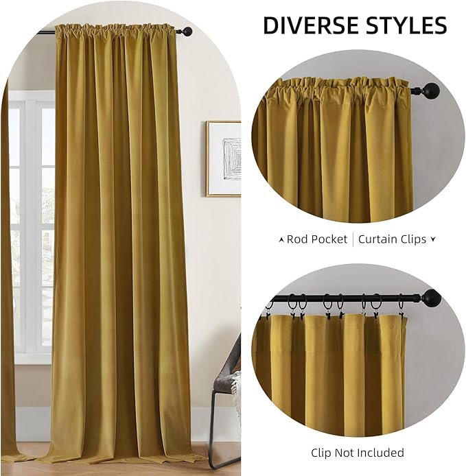 Joydeco Brown Velvet Curtains 120 inch Length 2 Panels, Luxury Blackout Rod - Image 2