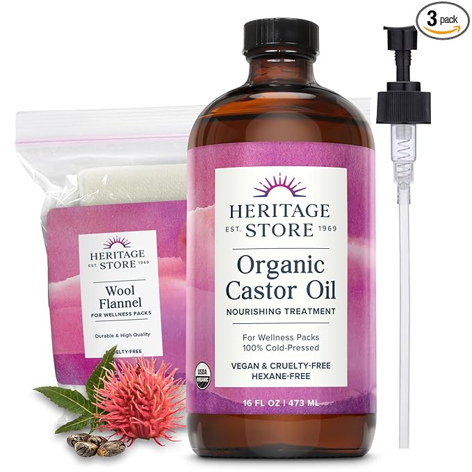 HERITAGE STORE Organic Castor Oil Pack Wrap Kit by HERITAGESTORE