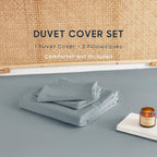 Wake In Cloud - Cotton Duvet Cover Set, Twin Size, Light Denim Blue, 100% - Image 2