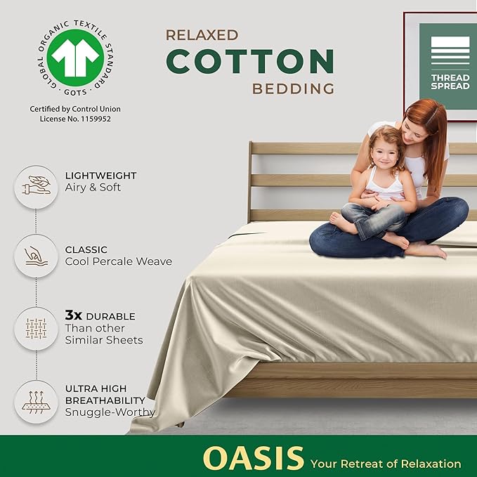THREAD SPREAD 100% Organic Cotton Percale Flat Sheet Queen Size - Image 2