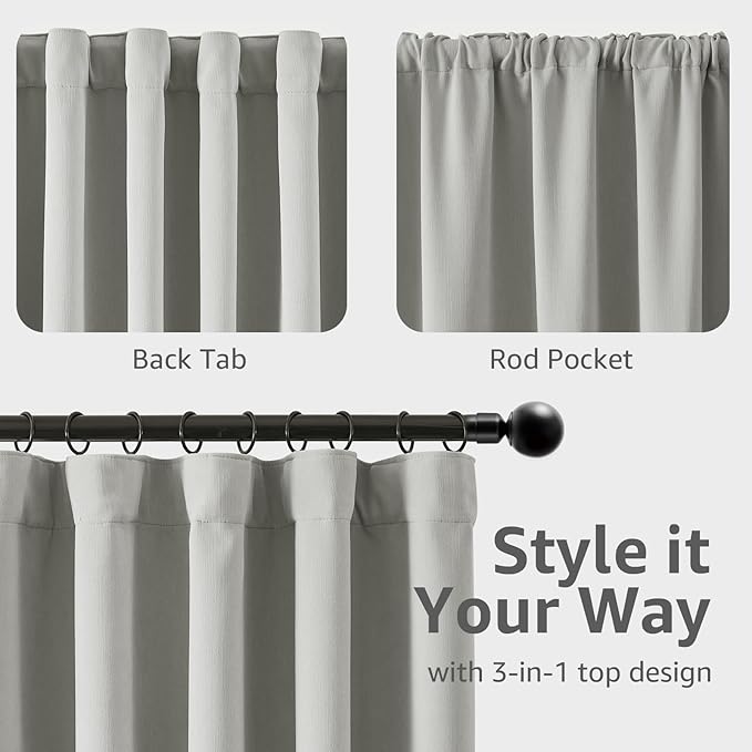 jinchan Chenille Blackout Curtains 108 Inches Long Light Grey Thermal Insulated - Image 9