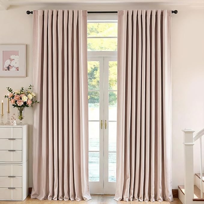 jinchan Chenille Blackout Curtains 96 Inches Long Light Pink Thermal Insulated - Image 2