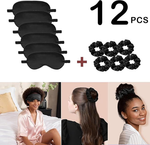 12Pcs Silk Sleep Masks Satin Eye Mask Silky Eyes Cover Blindfold Eyeshade Hair - Image 2