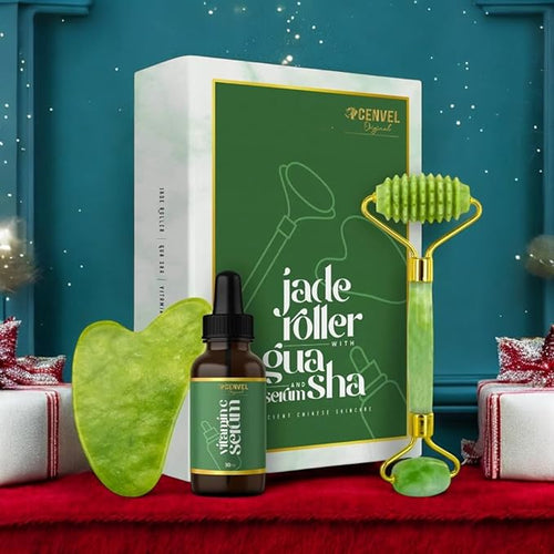 100% Real Crystal Jade Stone Roller and Gua Sha Set by Unknown