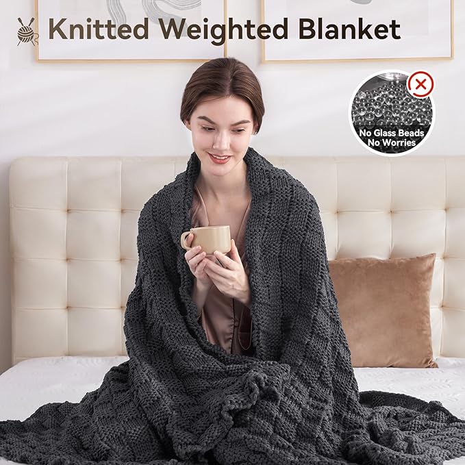 Knitted Weighted Blanket for Adult, No Beads Heavy Blanket 60” x 80'' 17lbs - Image 5