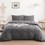 WARMDERN Gray Boho Duvet Cover Set King Size, Striped Textured Duvet Cover by WARMDERN