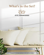 Set of 4 Pillow Cases King, 800 TC 100% Egyptian Cotton, Silky Soft Sateen - Image 2