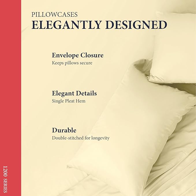 100% Egyptian Cotton Pillow Cases King Size Set of 2 - Image 4