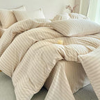 PinkMemory Beige Striped Duvet Cover Set King 100% Washed Cotton Beige Striped - Image 2