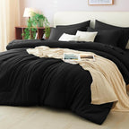 CozyLux Oversized Queen Comforter Set Black, 7 Pieces Bed in a Bag Comforter Set by CozyLux