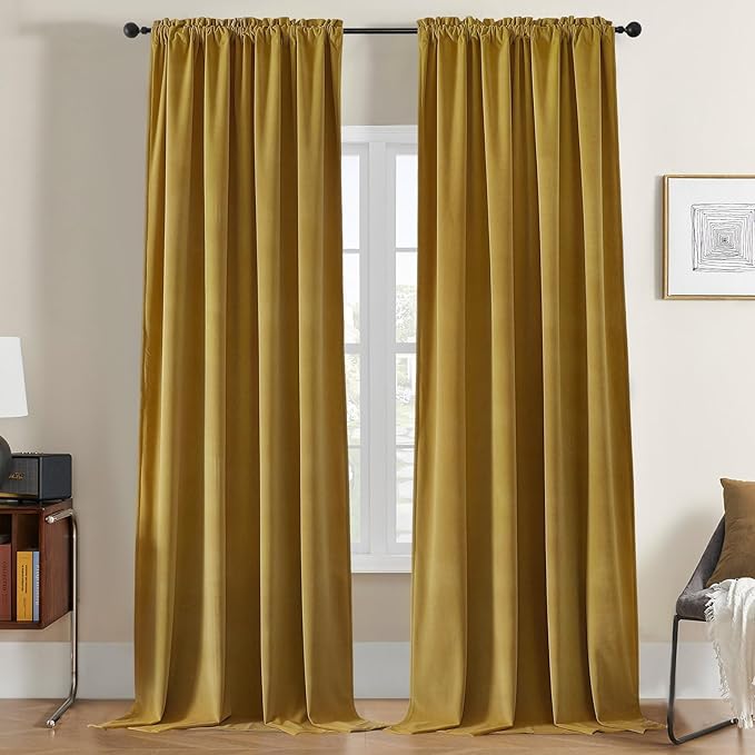 Joydeco Brown Velvet Curtains 120 inch Length 2 Panels, Luxury Blackout Rod by JOYDECO