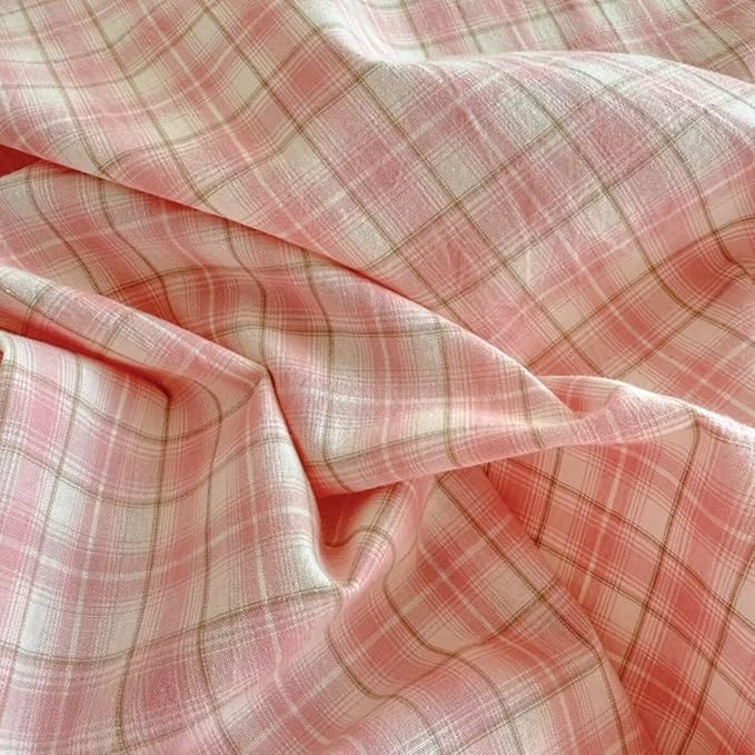 PinkMemory Pink Gingham Plaid Duvet Cover Set Queen 100% Washed Cotton Cute - Image 6