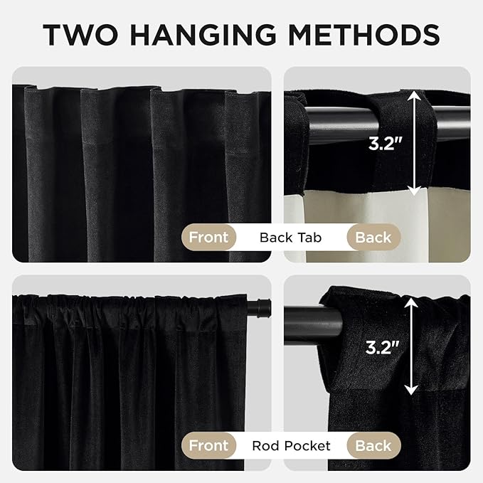 Joydeco Black 100% Blackout Curtains 102 Inch 2 Panels, Luxury Thermal - Image 3