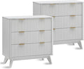 T4TREAM Fluted 3 Drawers Nightstand Set of 2, Oversized Extra Large Modern Side by T4TREAMFurniture