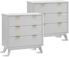 T4TREAM Fluted 3 Drawers Nightstand Set of 2, Oversized Extra Large Modern Side by T4TREAMFurniture