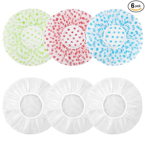6 Pcs Shower Caps, Waterproof Bath Caps Plastic Reusable Shower Caps Elastic by Pengxiaomei