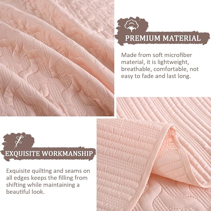 Yiran Blush Pink Quilt Set King Size, 3 Piece Reversible Bedspreads Bedding Set - Image 6