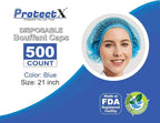 ProtectX 500-Pack Blue Disposable Hair Nets, Elastic Head Cover, Bouffant Caps - Image 3