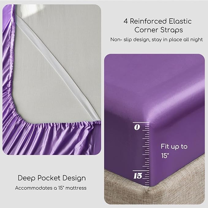 MR&HM Satin Bed Sheets, King Size Sheets Set - Image 5