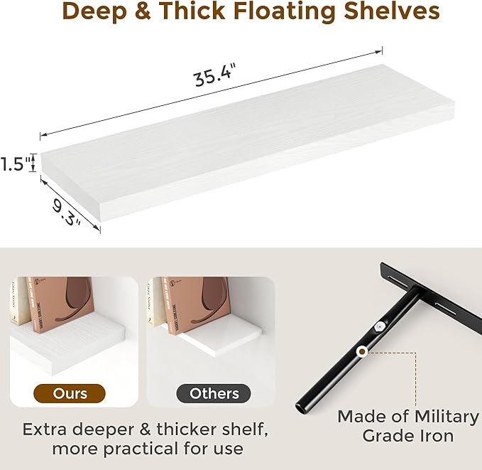 Fun Memories Floating Shelves for Wall, 36 x 9.3 Large Floating Shelf Wall - Image 3