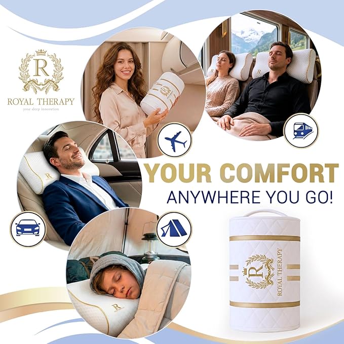 Royal Therapy Travel Memory Foam Pillow 2-Pack, Neck Pillow Bamboo Adjustable - Image 7