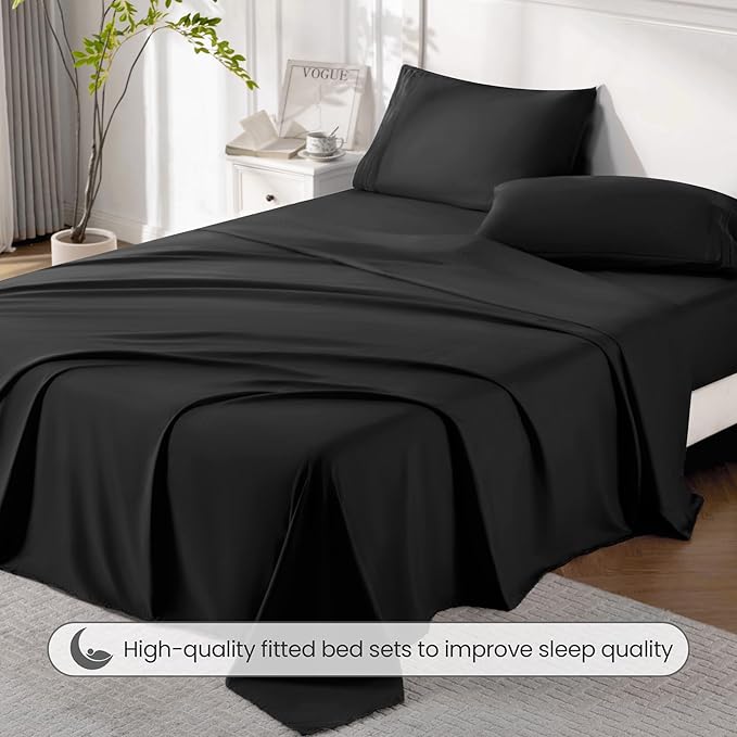 ROSE&RISY Black Full Sheet Set, 4 Pieces Soft Bedding Queen Sheet Set, - Image 5