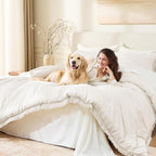 Andency King Size Comforter Set Beige, 3 Pieces Boho Lightweight Tassel Fluffy - Image 5