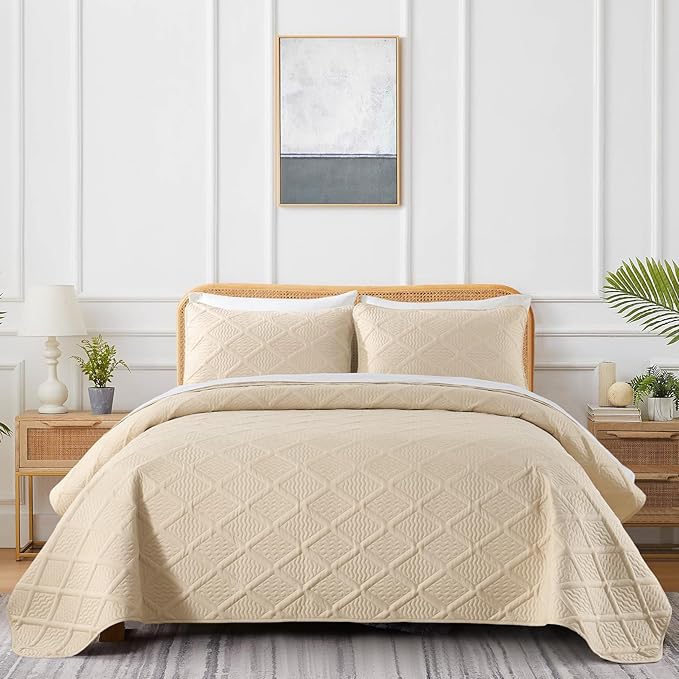 Yiran Camel Quilt Set Queen Size, 3 Piece Reversible Bedspreads Bedding Set - Image 2
