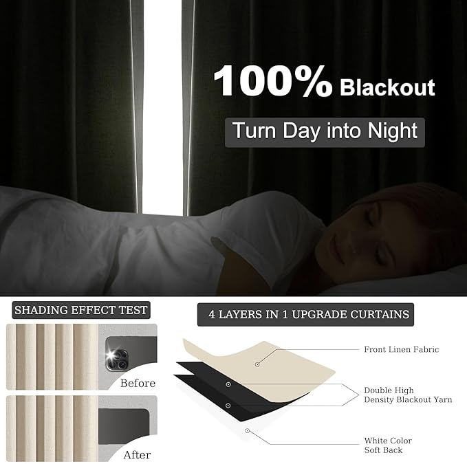 Topfinel Extra Long Total Blackout Cream Linen Curtains 108 Inches Long - Image 2